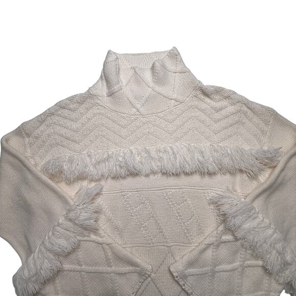 Gianni Bini Fringe Knit Sweater Cream High Neck Textured Boho Western Medium - Picture 3 of 16